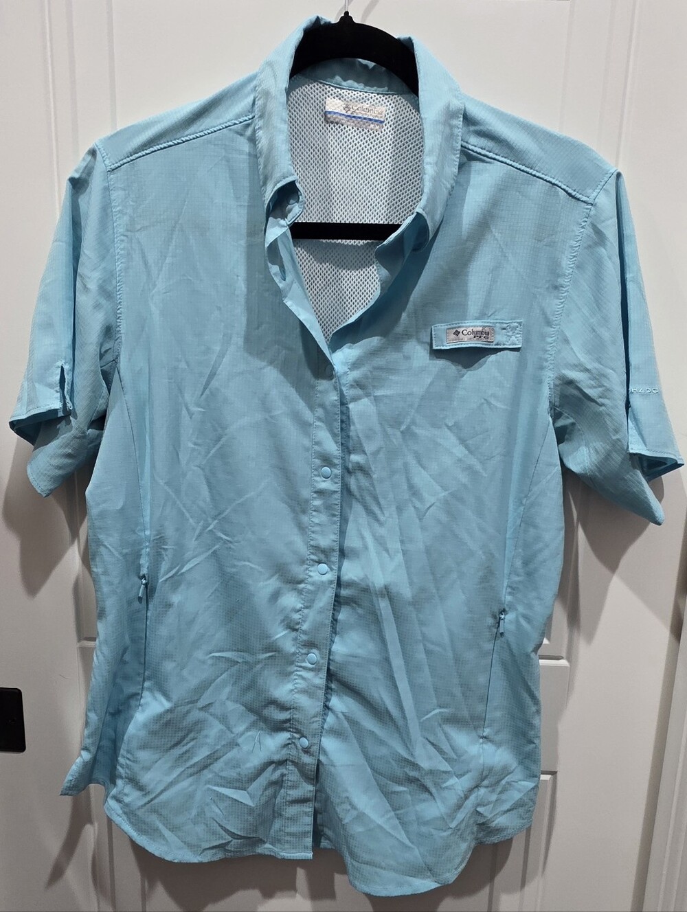Like New Columbia Womens Short-Sleeve Button-Down Shirt - Aqua Blue